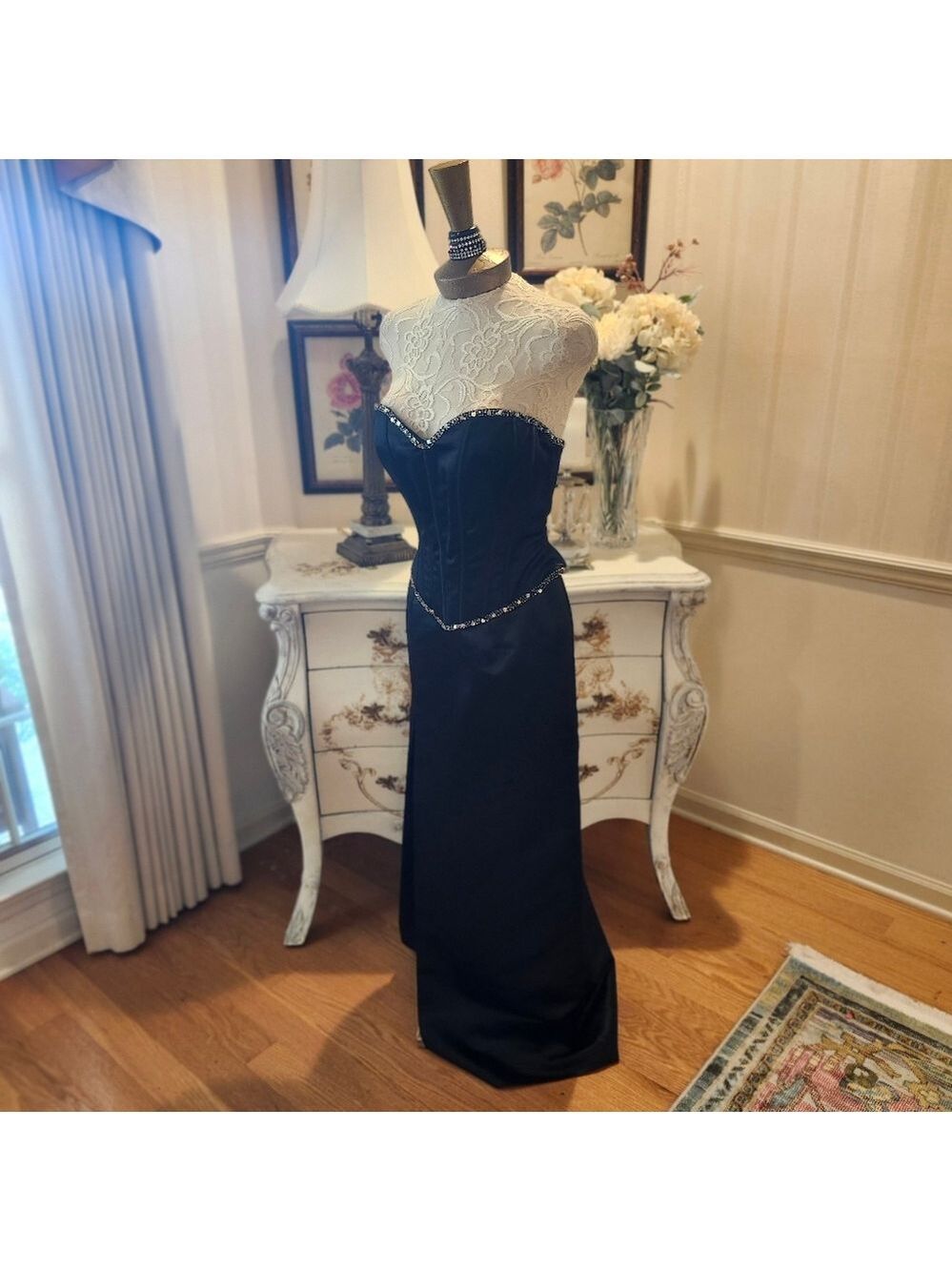 Black Red Carpet Satin Strapless Corset Prom Evening Gown Dress S